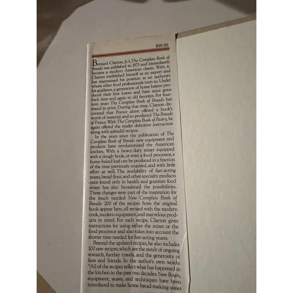 Bernard Claytons New Complete Book of Breads  1987 VTG Hardcover DJ VGC